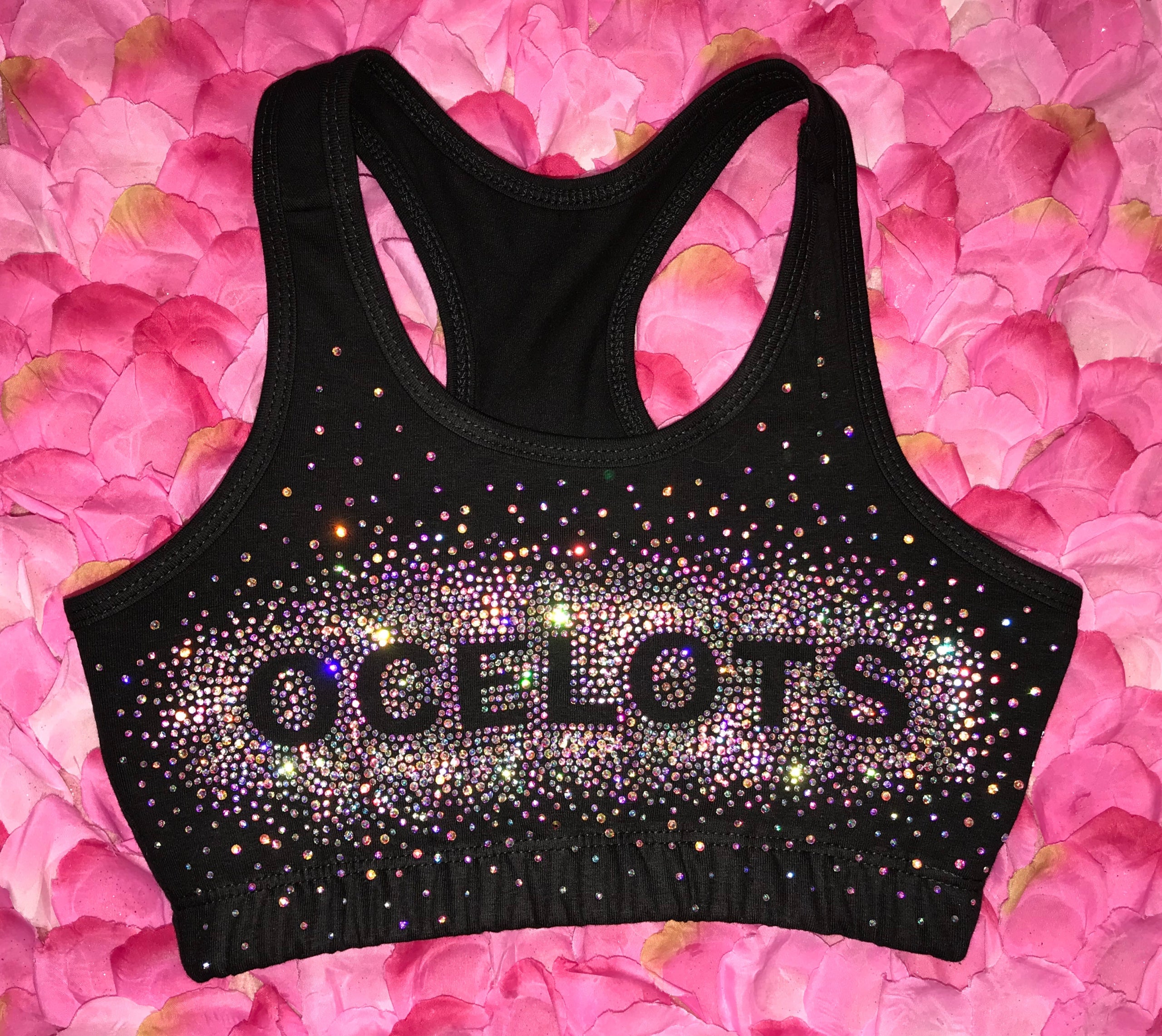 Custom NAME Scatter Design Rhinestone Sports Bra Dragon Bling