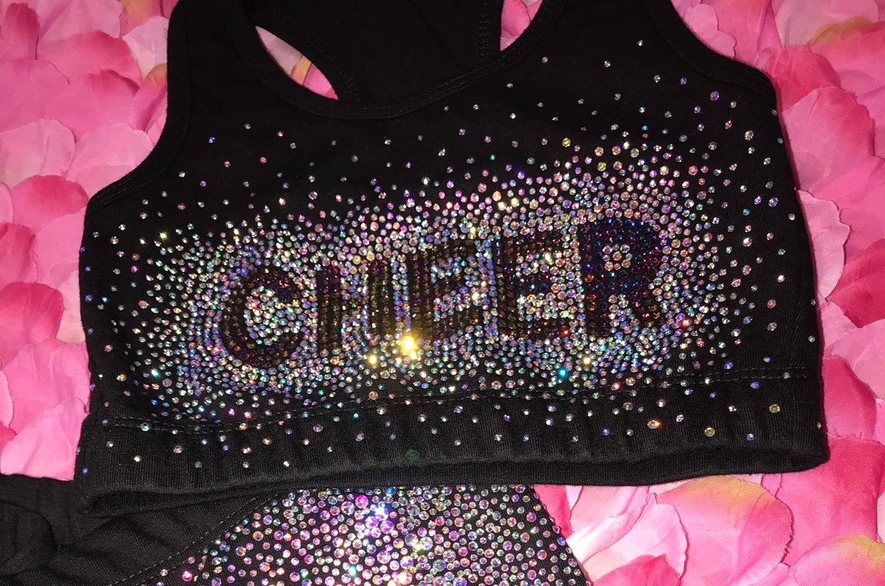 Scatter CHEER Design With Color Change Rhinestones Sport Bra