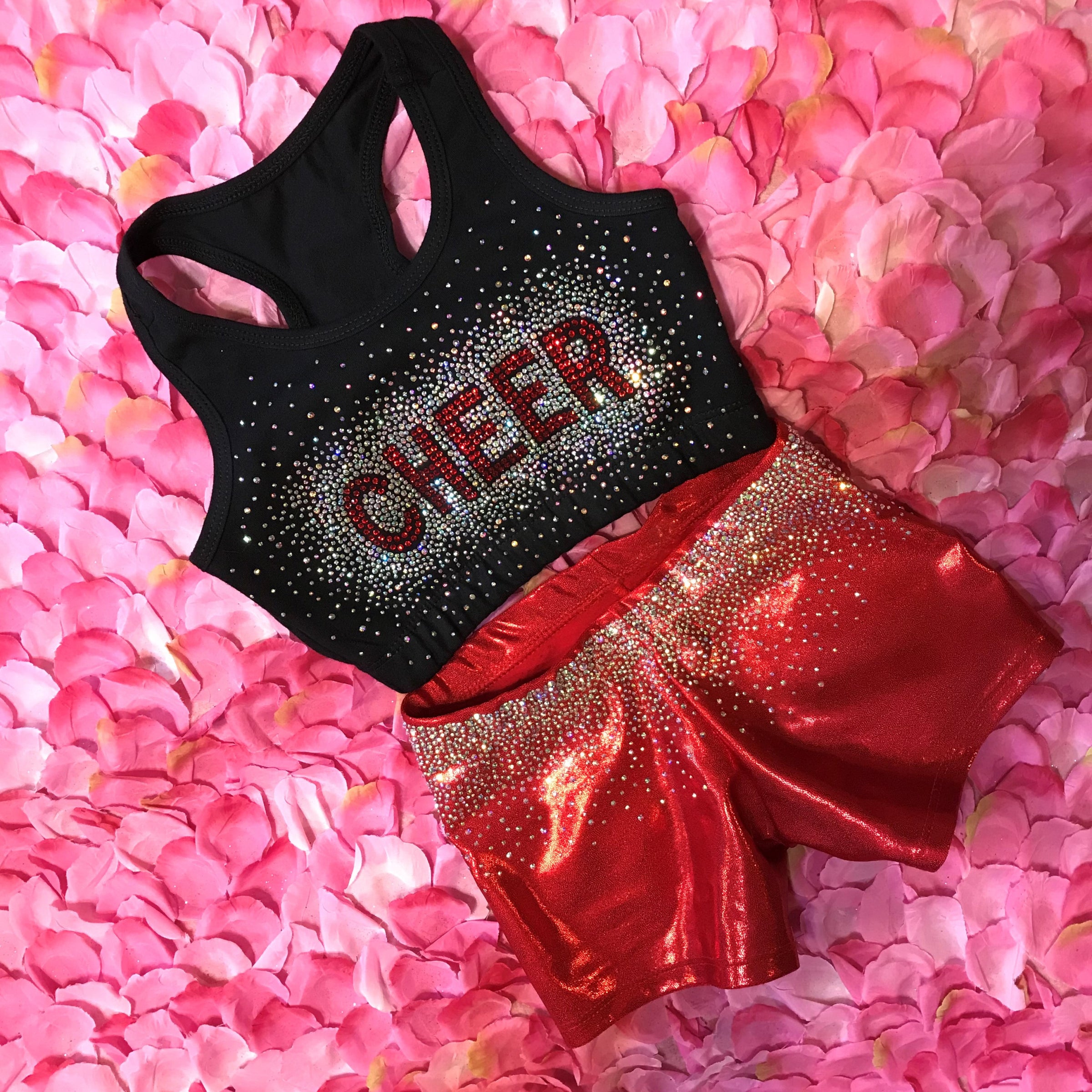 Rhinestone Cheer in Red Practice Bra & Iced Out Ombré Mystique Red